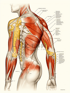 米饭肌肉背景图片_上身肌肉构造医学图示