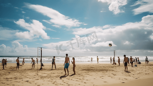 夏日运动沙滩排球海水摄影图