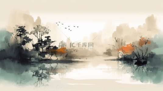 中国古典山水背景图片_中国风水墨山水意境背景