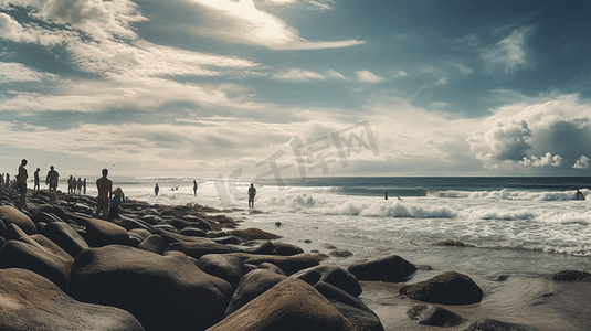 夏日运动海边滑板冲浪摄影图