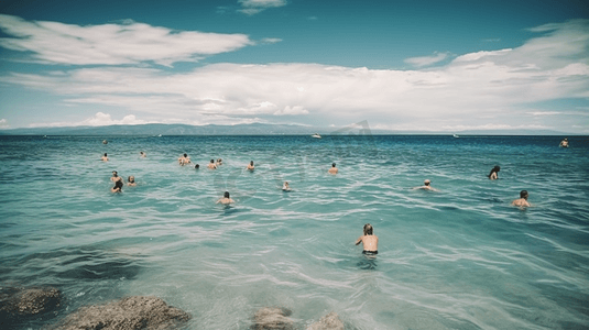 夏日运动海边游泳潜水摄影图