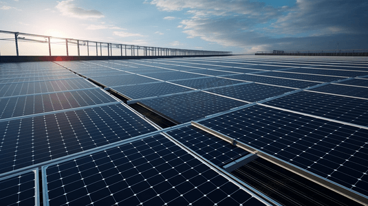 新能源清洁能源光伏板太阳能屋顶发电摄影图
