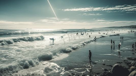 夏日运动海边滑板冲浪摄影图