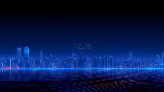 蓝色线条光效背景图片_城市科技深色背景