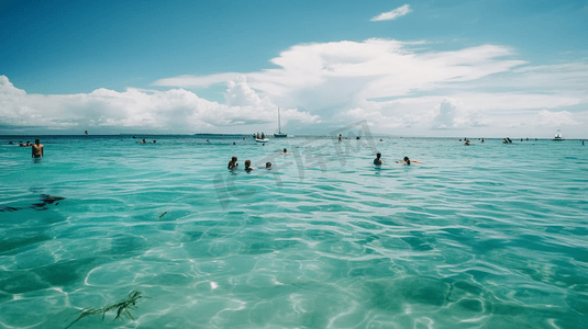 扁平潜水摄影照片_夏日运动海边游泳潜水摄影图