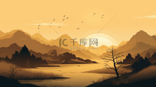 彩色中国风山水背景图片_彩色中国风古典风景背景