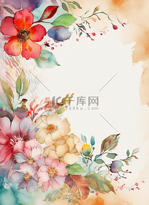 鲜花边框插画背景图片_手绘治愈插画风自然边框背景