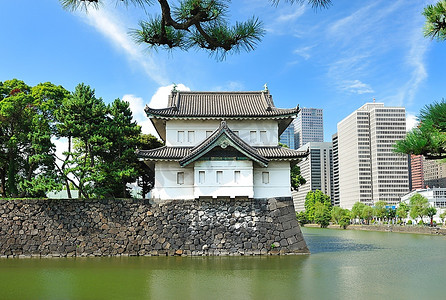 日本东京的皇宫和城市天际线