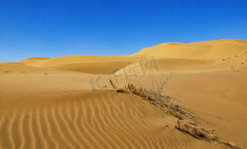 沙漠蓝天摄影照片_内蒙古库布其沙漠蓝天