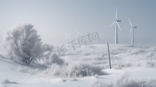 雪中风力涡轮机高清摄影图
