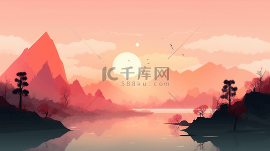 彩色中国风古典风景背景