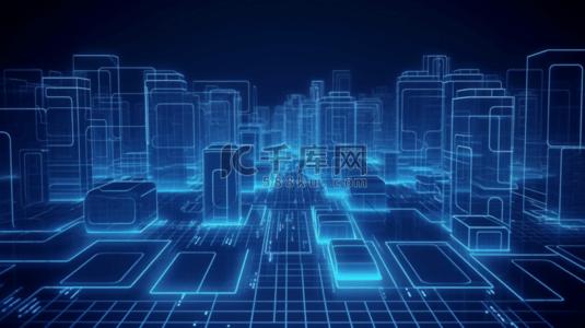 科技城市插画背景图片_蓝色城市科技背景