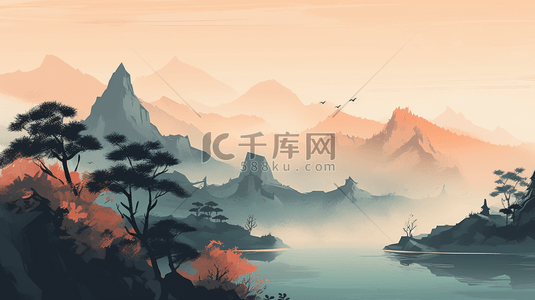 彩色中国风古典风景背景