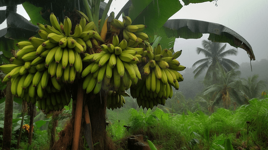 黄香蕉圣女果摄影照片_香蕉树高清摄影图
