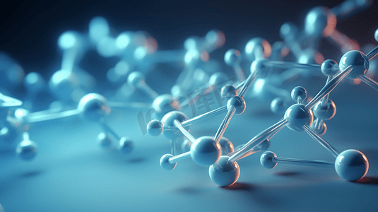 分子背景摄影照片_浅蓝色背景下生物化学技术分子的三维绘制