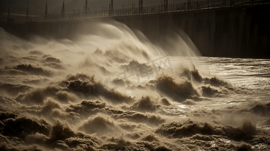 伊泰普一座巨大的水力发电大坝的特写镜头