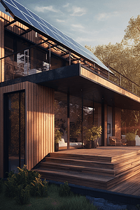 新能源清洁能源光伏板太阳能屋顶发电摄影图