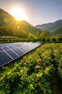 新能源清洁能源光伏板太阳能发电摄影图
