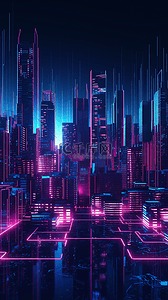 科幻城市背景图片_科技科幻太空城市蓝紫色荧光背景