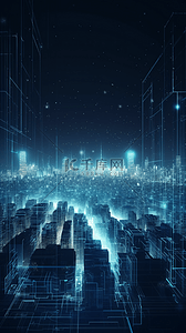 科技线框蓝色数字城市背景