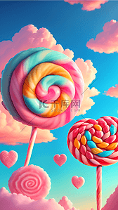 棒棒糖粉色背景图片_糖果色云朵棒棒糖