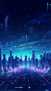 城市紫背景图片_太空蓝色科技数字城市背景