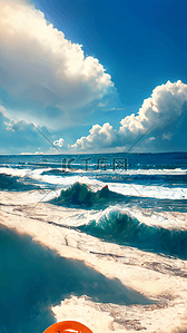 夏日海滩阳光海浪蓝天白云