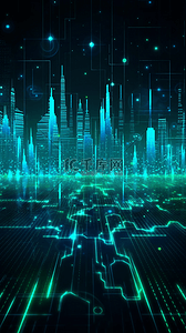蓝色荧光背景图片_蓝绿色科技城市朋克光线背景