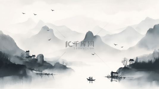 手绘节能海报背景图片_手绘中国风水墨山水背景