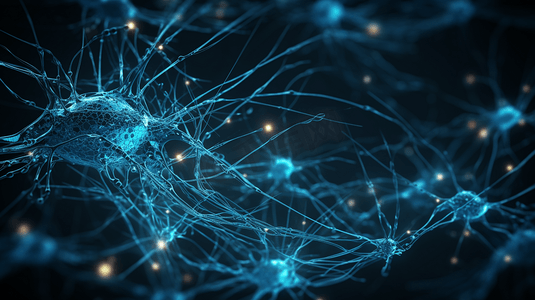 3D大脑中的神经元深蓝色