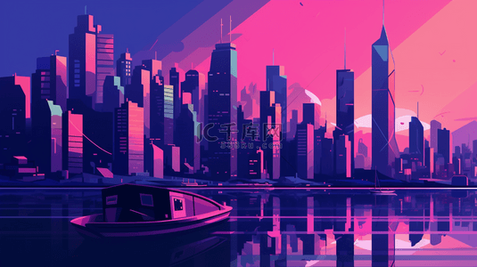 蓝紫色城市印象背景图