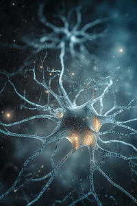 浅色3d背景摄影照片_3D大脑中的神经元在浅色背景下