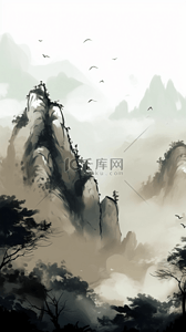 中国风手绘插画背景图片_手绘中国风水墨山水背景