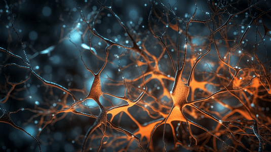 浅色背景摄影照片_3D大脑中的神经元在浅色背景下