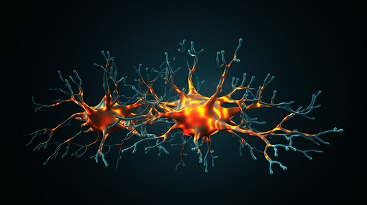 3D大脑中的神经元在浅色背景下