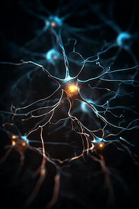 神经元细胞发光连接结突触和神经元细胞发送电子化学信号