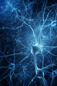 童趣背景童真摄影照片_3D抽象蓝色背景上的神经元细胞