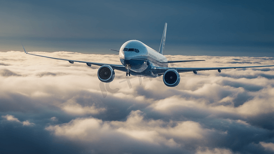 航行飞机摄影照片_客机在云层上飞行航行