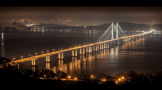 中国广东省汕头市汕头海湾大桥夜景
