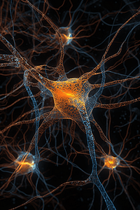 突触摄影照片_脑神经网络中的神经元活动神经活动突触树突神经递质髓鞘雪旺细胞脑轴突