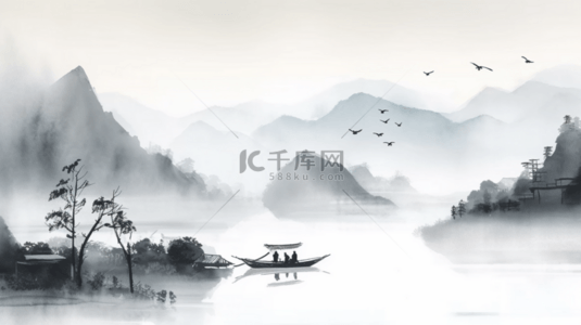 中国风水背景图片_手绘中国风水墨山水背景