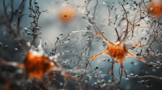 浅色摄影照片_3D大脑中的神经元在浅色背景下