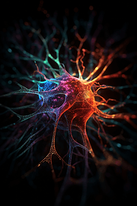 3D彩色神经元神经细胞微距高倍镜特写摄影图