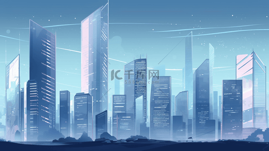 蓝色城市印象背景图