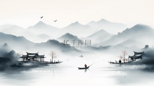 中国风手绘插画背景图片_手绘中国风水墨山水背景