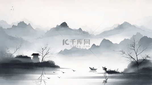 手绘数字背景图片_手绘中国风水墨山水背景