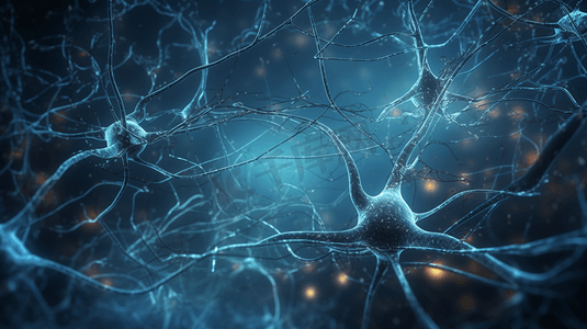 背景细胞摄影照片_3D抽象蓝色背景上的神经元细胞