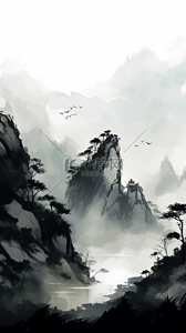 手绘插画风背景背景图片_手绘中国风水墨山水背景