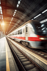 火车站与现代高速客运列车在运动模糊效果下纽伦堡德国