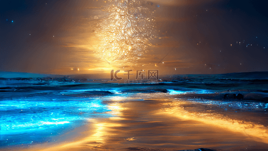 荧光荧光跑背景图片_夜空中海面海滩上星空